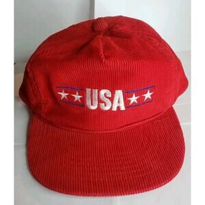 1984 LOS ANGELES OLYMPICS USA hat cap red hollywood park corduroy vintage 80s